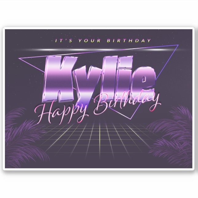 Kylie Nom Prénom lila rétro Autocollant Anniversai (Devant)