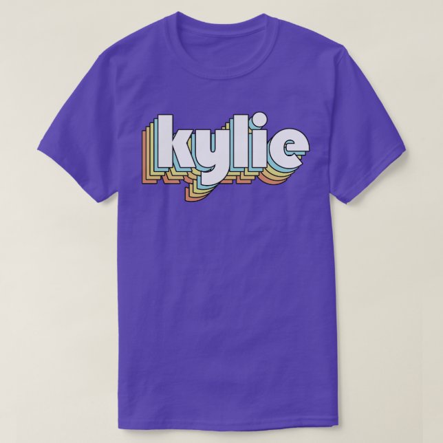 Kylie Retro Rainbow Typografie Faded Style T-Shirt (Design vorne)