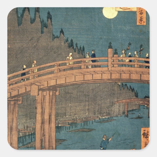 Kyoto-Brücke durch Mondlicht Quadratischer Aufkleber (Vorderseite)