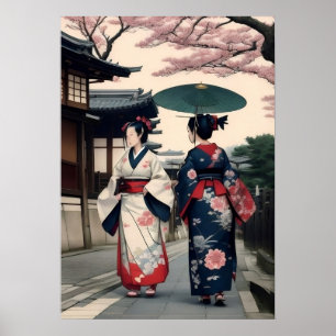 Kyoto-Frühlings-Spaziergang-Wandkunst – Kimono-Sze Poster