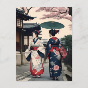 Kyoto-Frühlingsbummel-Postkarte – Kimono-Szene Postkarte