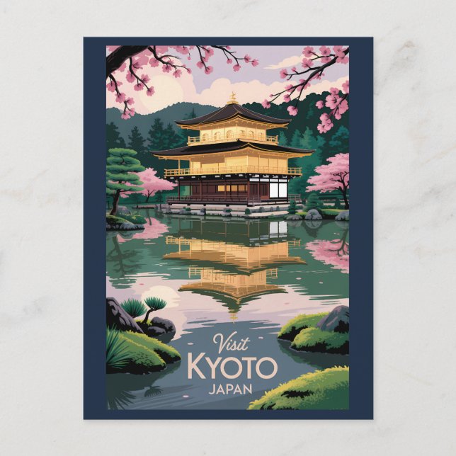 Kyoto Japan Kinkaku-ji Illustration Travel Art Vin Postkarte (Vorderseite)
