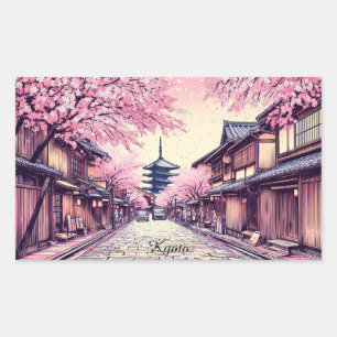 Kyoto Japan Kirschblütenlandschaft Rechteckiger Aufkleber