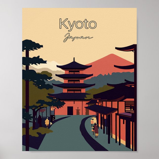 Kyoto Japan Minimalistisches Vintages Reiseplakat Poster (Vorne)