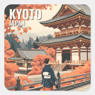 Kyoto Japan Reise Herbst Tempel Retro Personalisie Quadratischer Aufkleber