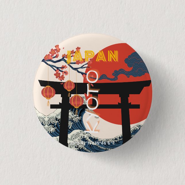 Kyōto Japan Reisekunst, Retro Reisekunst Button (Vorderseite)