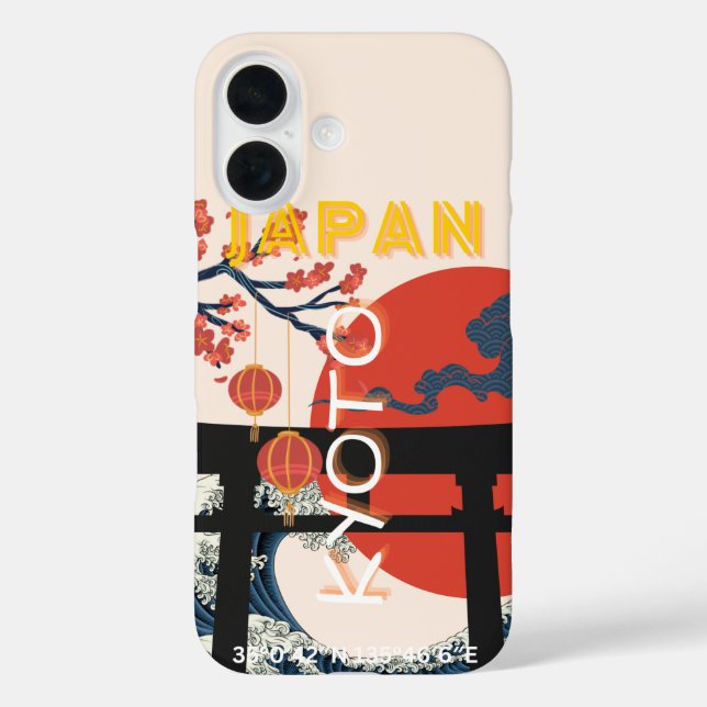 Kyōto Japan Reisekunst, Retro Reisekunst iPhone 16 Hülle (Rückseite)