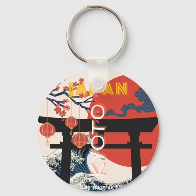 Kyōto Japan Reisekunst, Retro Reisekunst Schlüsselanhänger (Vorderseite)
