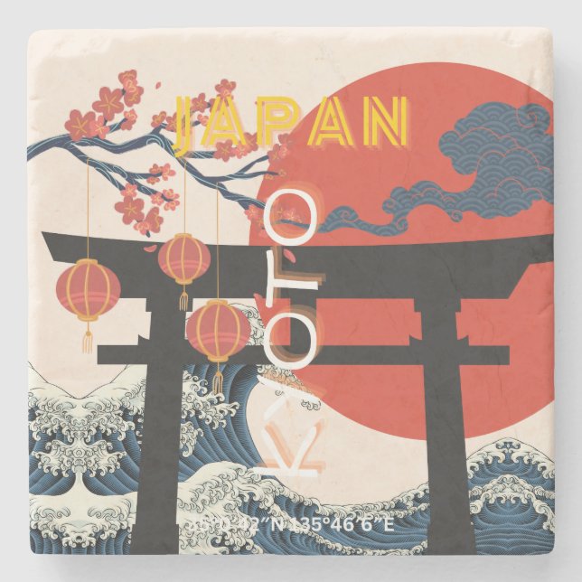 Kyōto Japan Reisekunst, Retro Reisekunst Steinuntersetzer (Vorderseite)