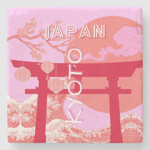 Kyōto Japan Reisekunst, rosa Retro Art Steinuntersetzer