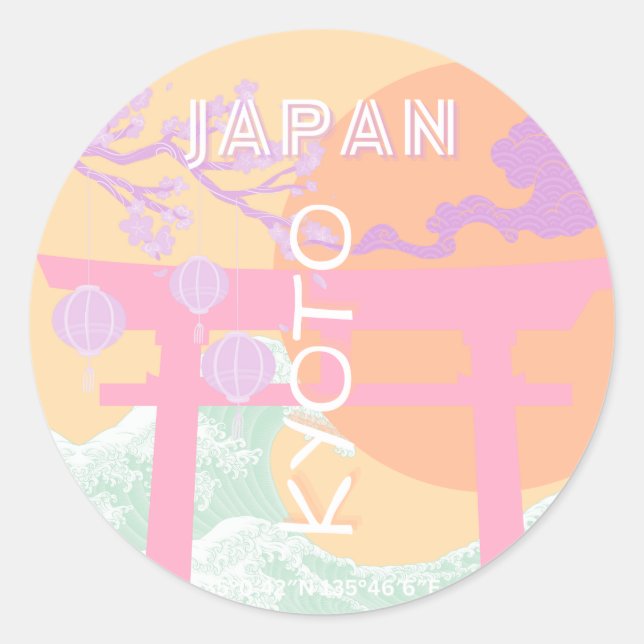 Kyoto Japan Reisen Kunst, Orange Pastel Art Runder Aufkleber (Vorderseite)