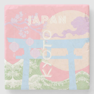 Kyōto Japan Reisen Kunst, rosa Pastellfarben Kunst Steinuntersetzer