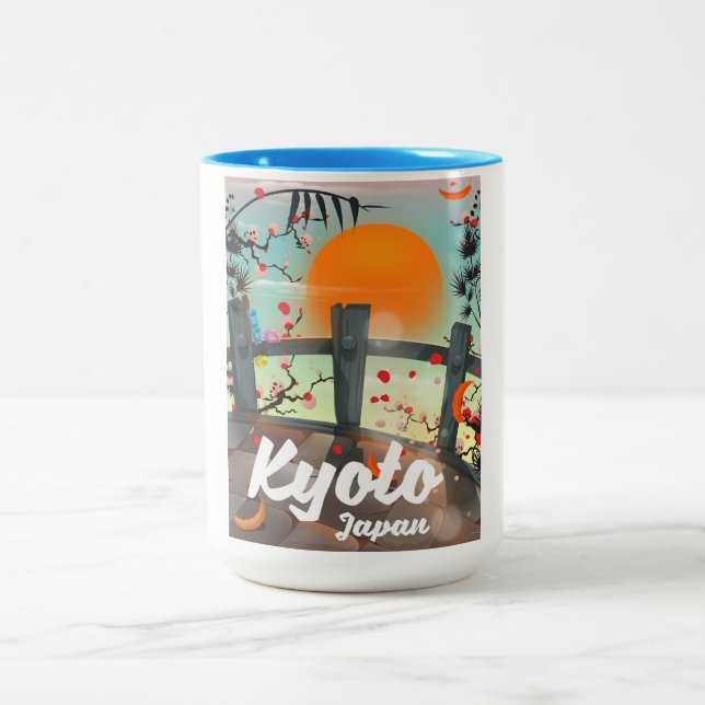 Kyoto Japan Reiseplakat Zweifarbige Tasse (Mittel)