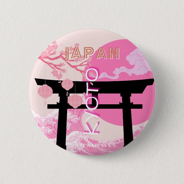 Kyōto Japan Rosa Reisekunst Button (Vorderseite)