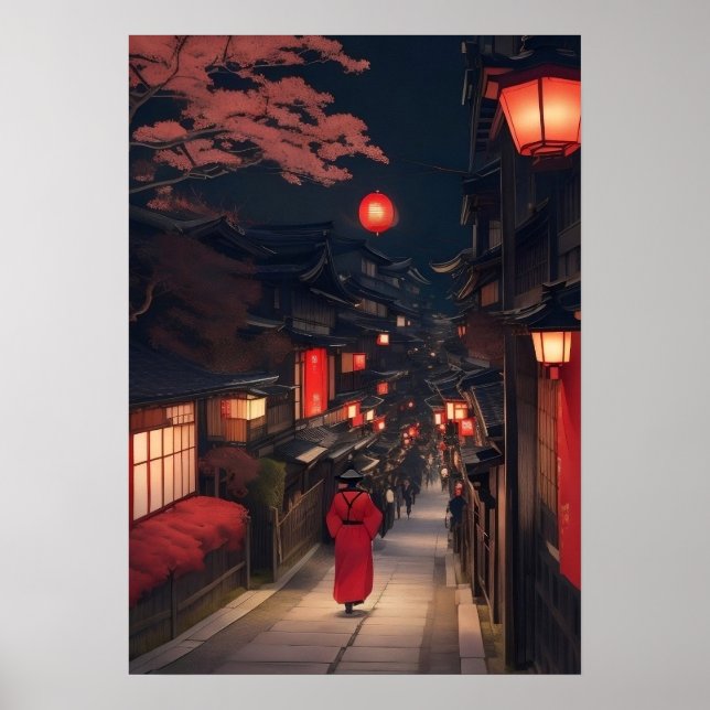 Kyoto Nachtlaternen Poster (Vorne)
