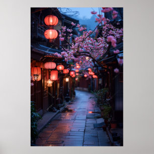 Kyoto-Straße bei Dämmerung – Japanische Kunst Late Poster