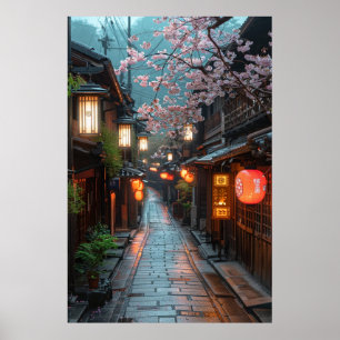 Kyoto-Straße bei Dämmerung – Laterne Japanische Ku Poster
