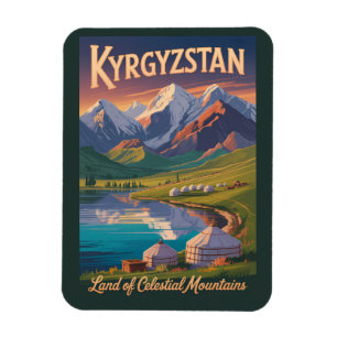 Kyrgyzstan Berge Illustration Reise Kunst Vinta Magnet