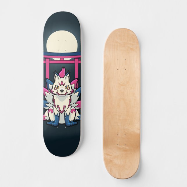 Kyubi Kitsune - Japanischer Fox Yokai Skateboard (Vorderseite)