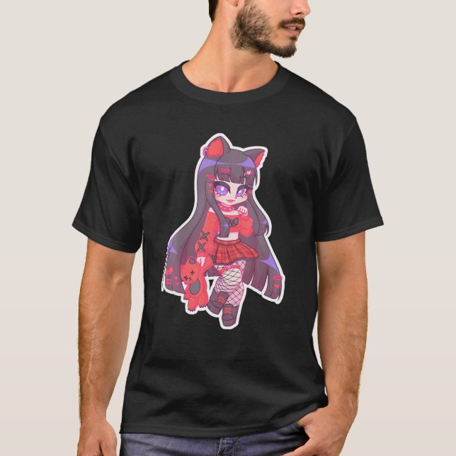 Kyuuchandesu Emo Girl Chibi Zeichnend Katze Alt Gi T-Shirt (Vorderseite)