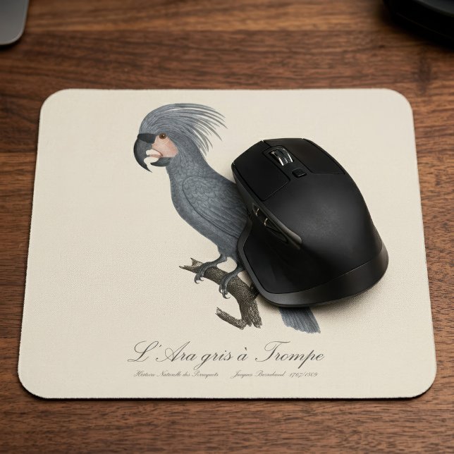 L’Ara gris à Trompe / Gray Palm Cockatoo Mousepad (Great Black Palm Cockatoo, Probosciger aterrimus. Mouse Pad)