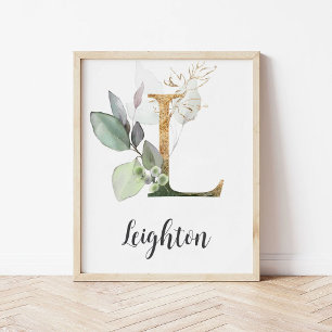 L Buchstabe Monogramm Grünzeug Kinderzimmer Name W Poster