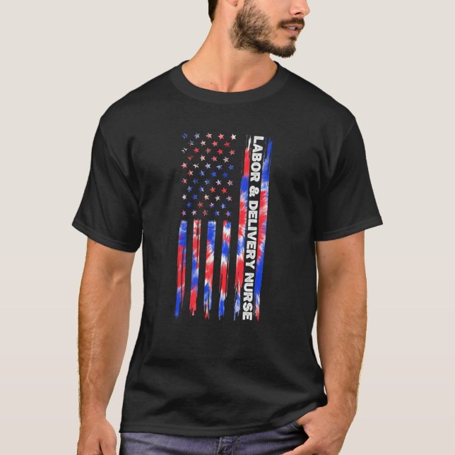 L&D Labor And Delivery Nurse Tie Dye American Flag T-Shirt (Vorderseite)