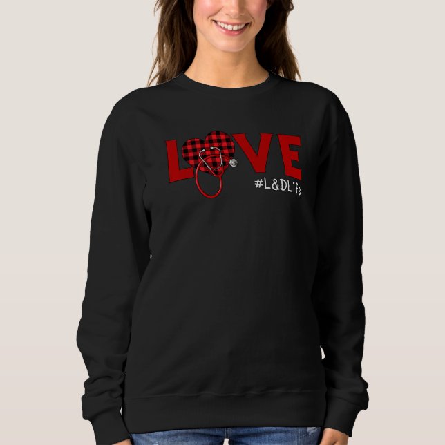 L D Nurse Kariert Red Liebe Heart Stethoscope Rn N Sweatshirt (Vorderseite)