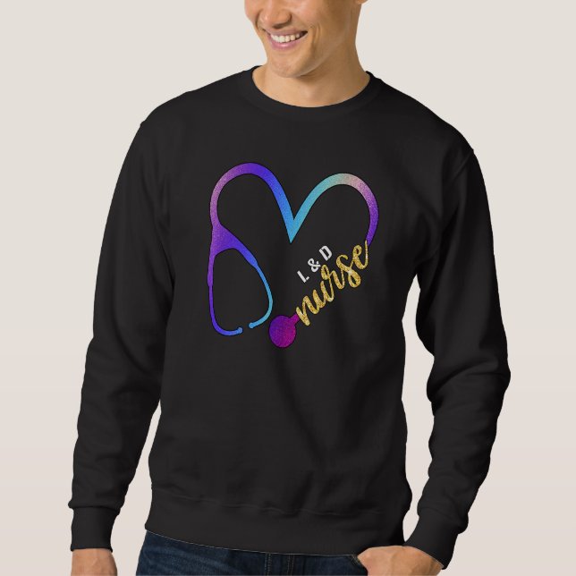 L D Nurse Watercol Glitzer Liebe Herz Stethoskop Sweatshirt (Vorderseite)