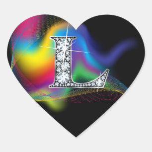 "L" Diamantblende auf dem Rainbow Swirt Herzsticke Herz-Aufkleber