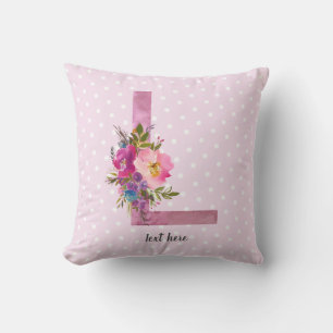 L, Floral Monogramm initial, Aquarellfarbe Blume Kissen