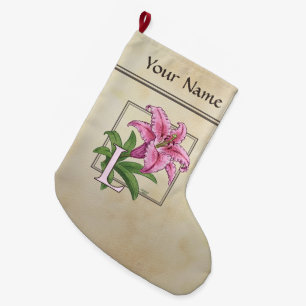L für Lilien-Blumen-Alphabet-Monogramm Großer Weihnachtsstrumpf