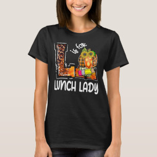 L Is for Lunch Lady Leopard Pumpkin Fall Thanksgiv T-Shirt