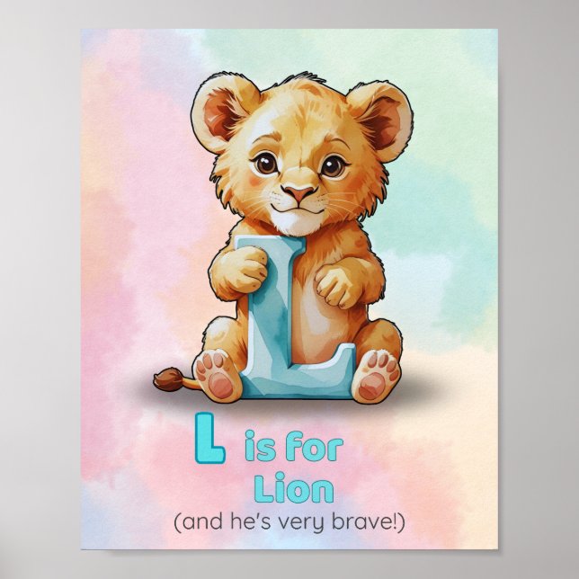 L ist für Lion - Alphabet Print for Kinderzimmer Poster (Vorne)