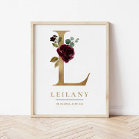L Letter Monogram Name Marsala Floral Kinderzimmer