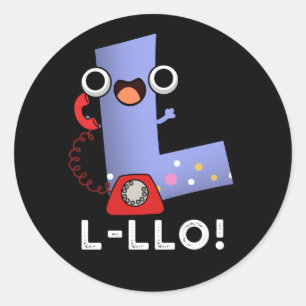 L-llo Funny Letter L Pun Dark BG Runder Aufkleber