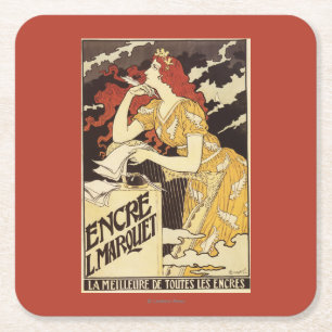 L. Marquet Tinte Rothaarige Frau & Harfe Rechteckiger Pappuntersetzer