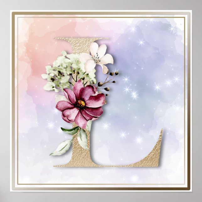 L Monogram Bourgogne Poster floral (Devant)