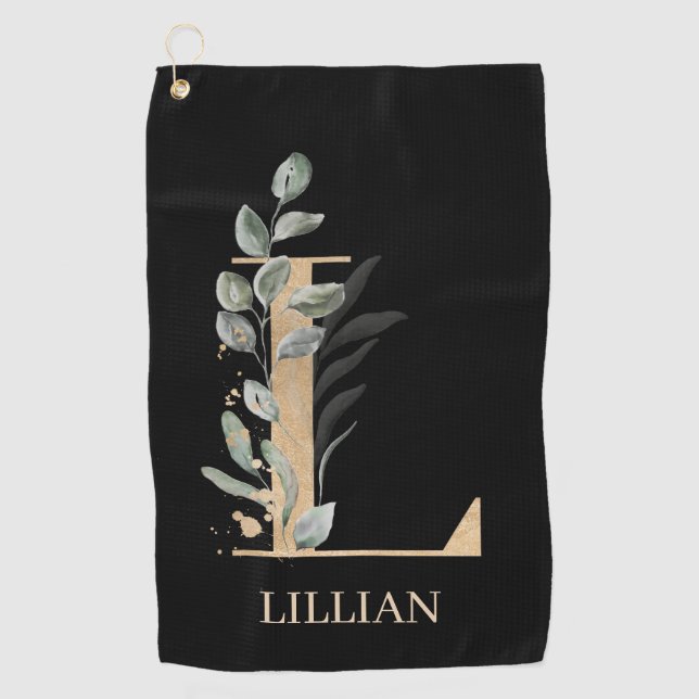 L Monogram Floral Serviette de golf personnalisée (Devant)
