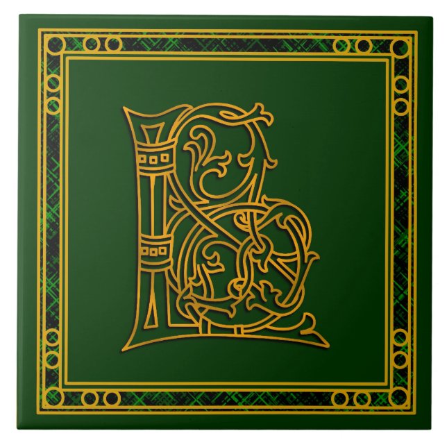L Monogram "Irish Gold on Green" Keramik Tiles Fliese (Vorderseite)