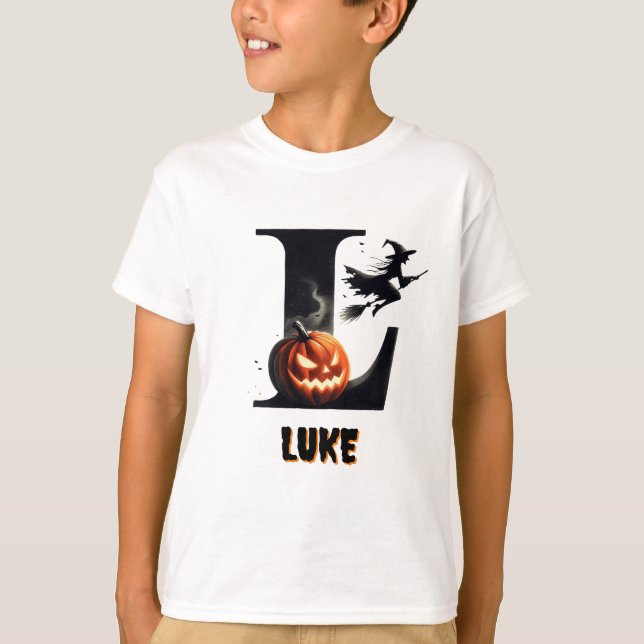 L Monogram Trick oder Treat Niedlich Halloween T-Shirt (Vorderseite)
