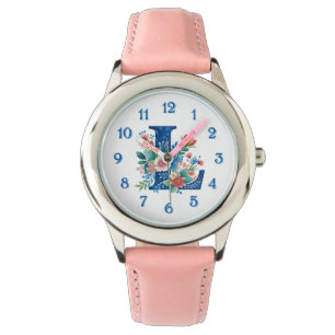 L Monogram verzierte Blumendesign Armbanduhr