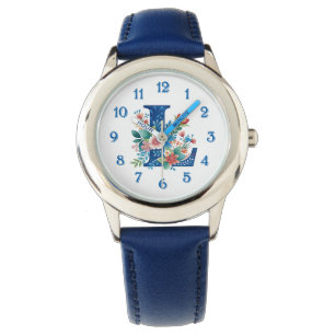 L Monogram verzierte Blumendesign Armbanduhr