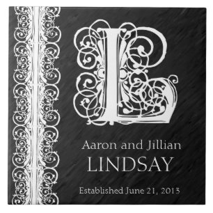 L Monogram "White Lace on Black" Hochzeitszange Fliese