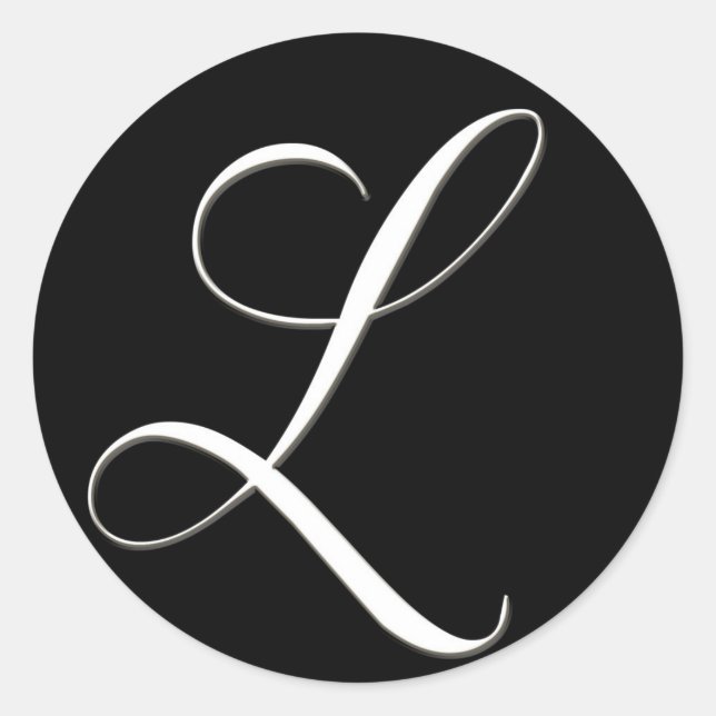 L monogramm - elegant schwarz-weiß runder aufkleber (Vorderseite)