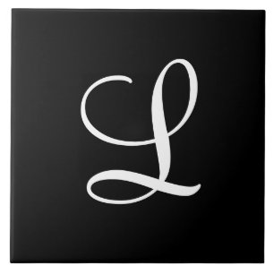 "L" Monogramm Erstweiß auf schwarz Fliese