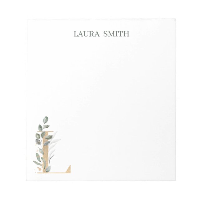 L Monogramm Floral Personalisiert Notizblock (Vorderseite)