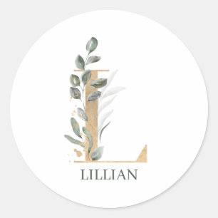 L Monogramm Floral Personalisiert Runder Aufkleber
