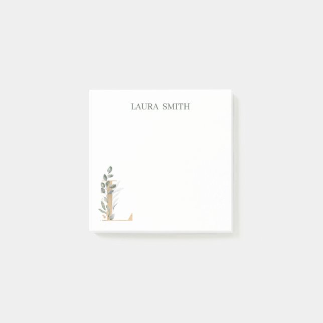 L Monogramm florale Personalisiert Postit-Hinweise Post-it Klebezettel (Vorderseite)