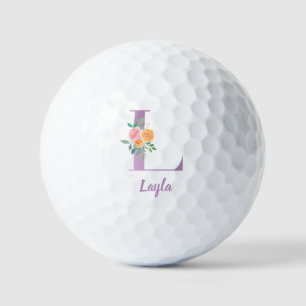 L Monogramm Lila Blumenfarbe Personalisiert Golfball